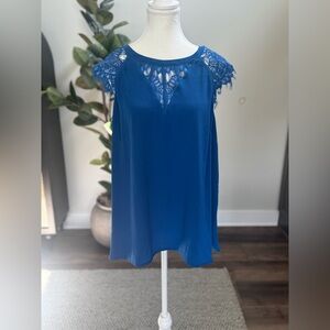 Brixon Ivy Blue Asymmetrical Sleeveless Blouse